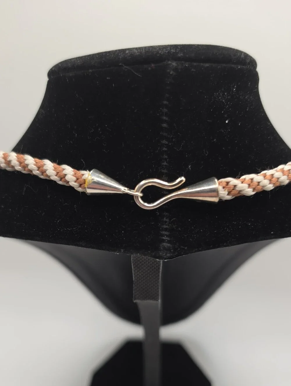 Glass Pendant Necklace Choker Style Braided Cord Chocolate & Glittery Silver